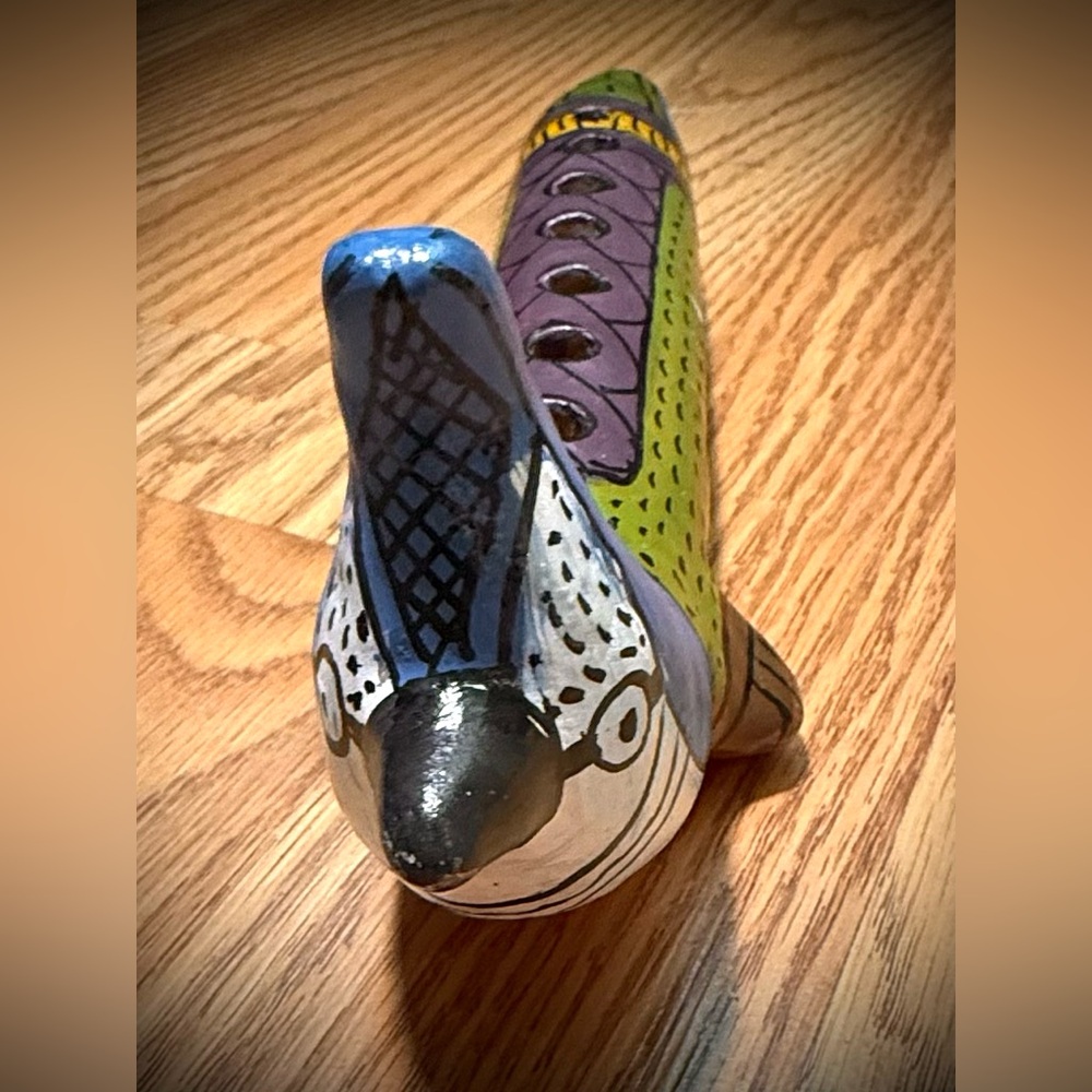 Andean folk art instrument,handpainted water whistle made by artisans in Peru